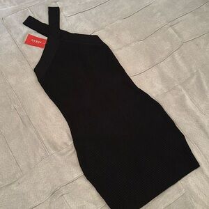 New Guess  Black ribbed stretch cross neck sleeveless dress XS